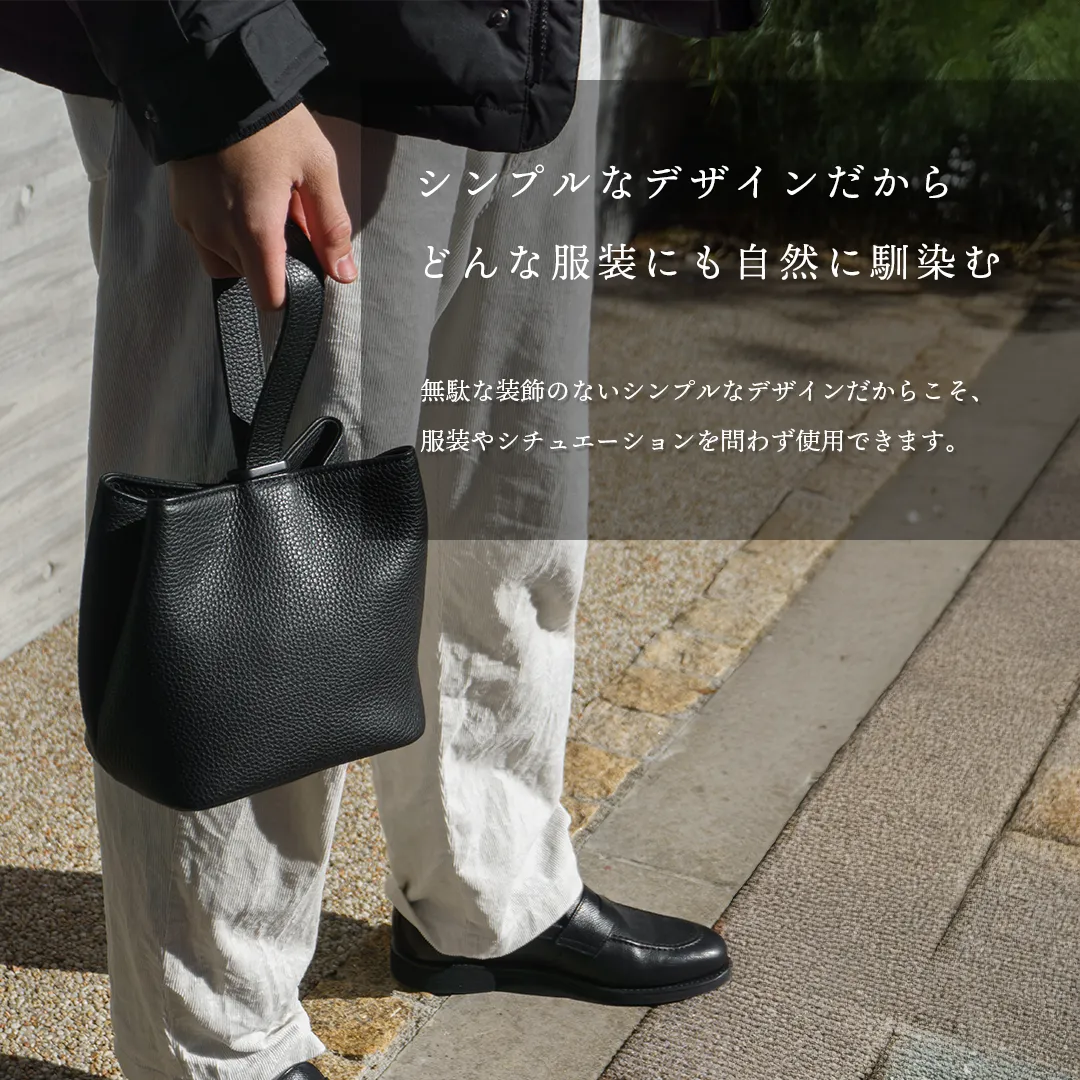 巾着レザーバッグ ブラック(新古品)